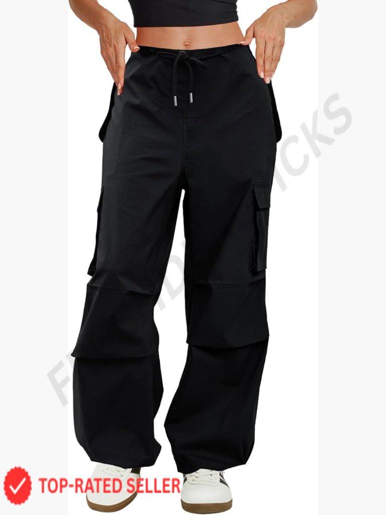 Low Waisted Parachute Cargo Pants Y2k Street Style Loose Baggy Hiking